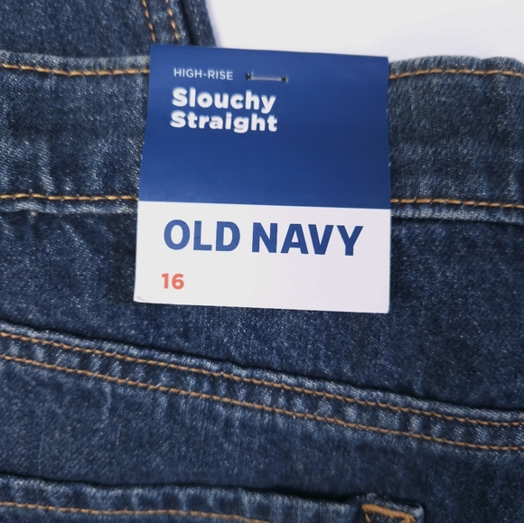 NWT Old Navy Girls Blue Denim Jeans High Rise Slouchy Straight 16 - Picture 4 of 11